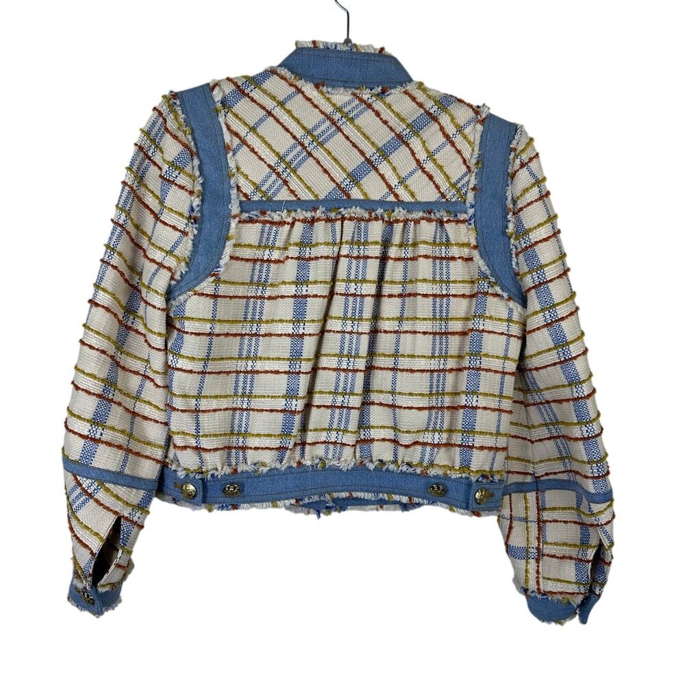 Veronica Beard Nilaja Cropped Jacket in Multi Plaid Size 6 Denim Trim EUC - Picture 3 of 9